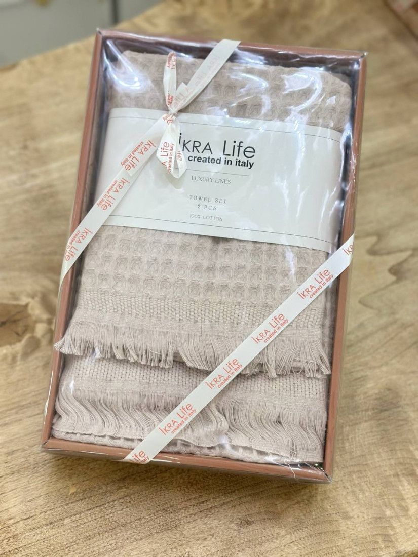IKRA LIFE | КОМПЛЕКТ ВАФЕЛЬНЫХ ПОЛОТЕНЕЦ (Пудра) 50X90 см (1 шт) + 70Х140 см (1 шт)